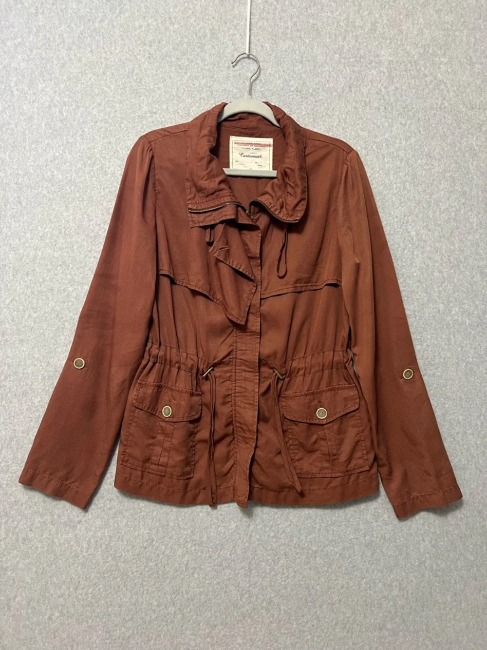 Cartonnier Anthropologie Safari Anorak Jacket Size 8 Rust Brown Tencel Utility - Picture 2 of 11